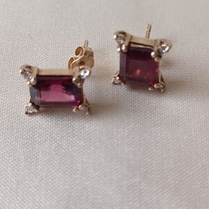 14k Gold Diamond Garnet Earrings